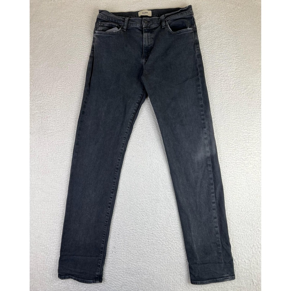 Baldwin Henley Slim Straight Jeans Mens 33x34 Gray Stretch Denim USA 101000SMOK